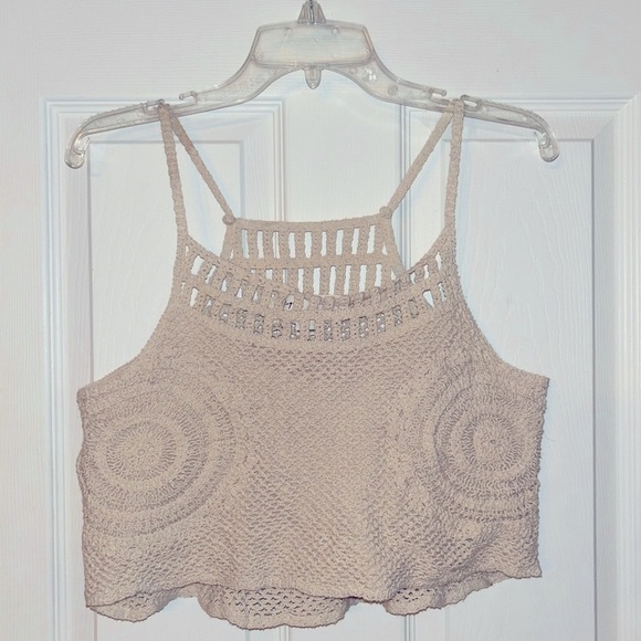 The Havanna Tops - Beige Boho Inspired Crochet Women’s Sleeveless Top Medium